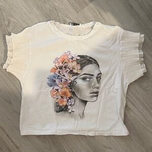 Zara Cream Top with Artistic Floral Portrait